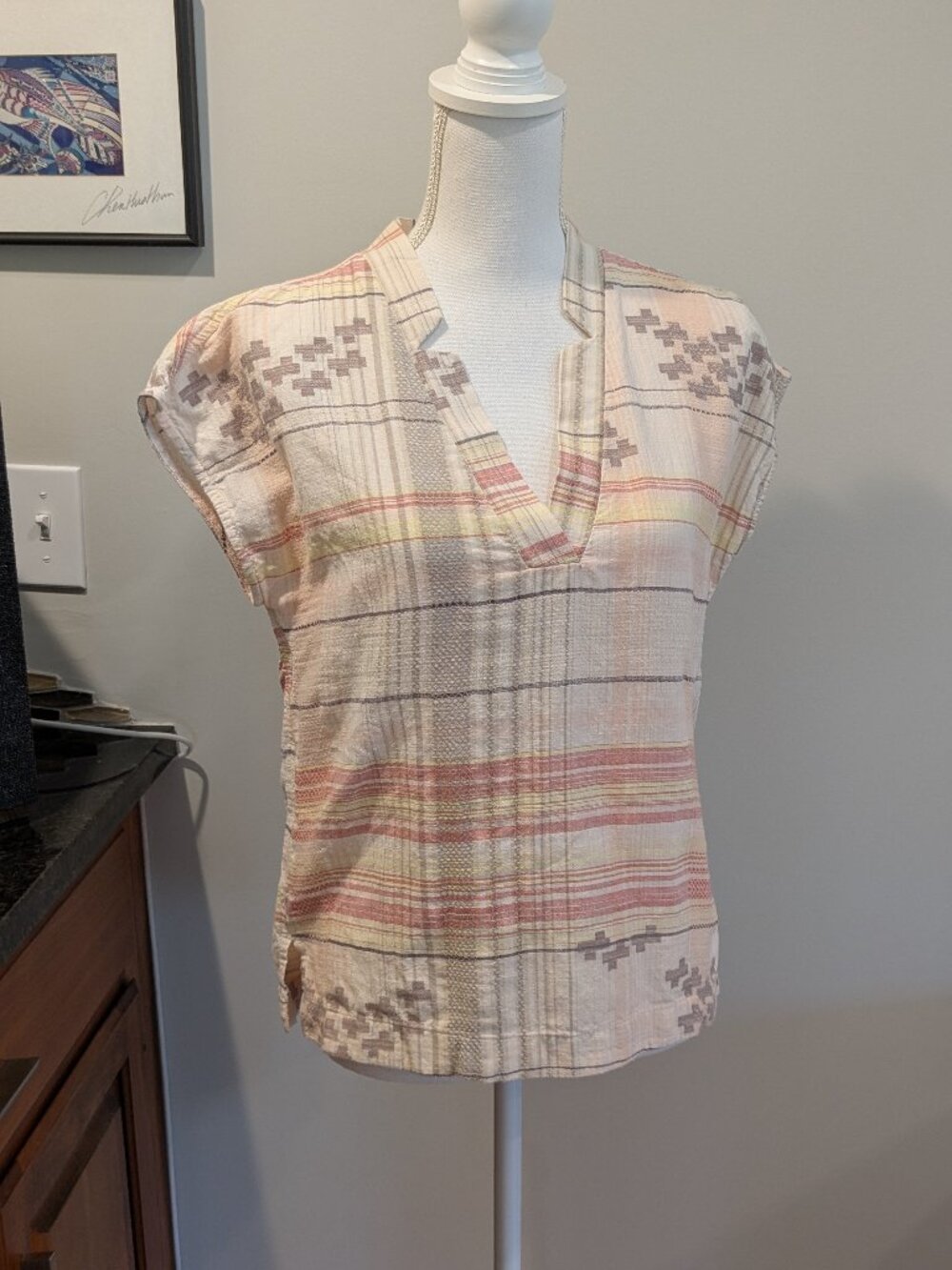 LOFT Outlet Southwestern Woven V-Neck Top Neutral Pattern | Size XS